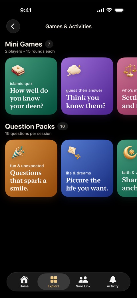 Games and Activities: seven mini games and ten question packs
